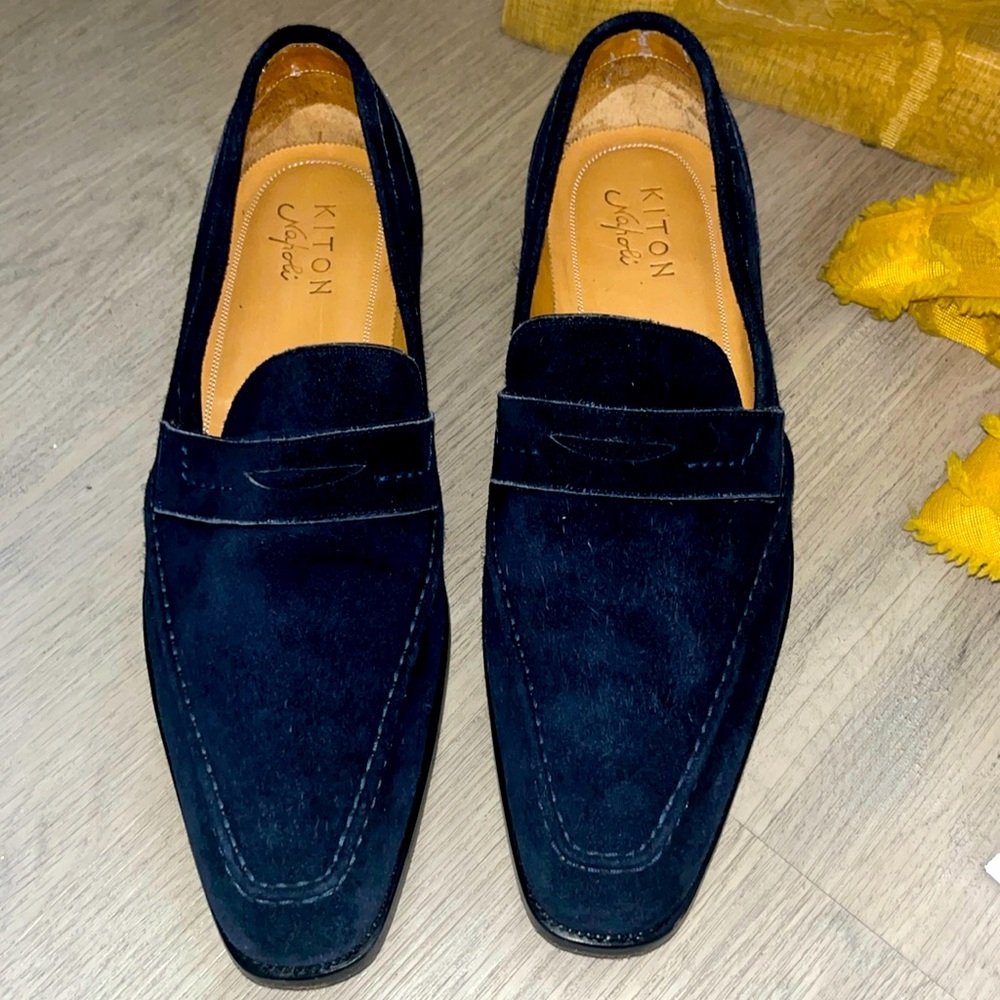 Kiton Men’s Black Suede Penny Loafers